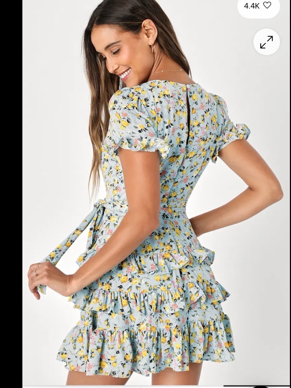 NWOT Lulu's  Floral Tiered Ruffle Mini Dress Size- M Fairy Wedding Guest Dainty - Picture 2 of 10